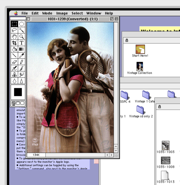 A screenshot of a very pixelated image from a clip art CD which is being opened with software on a Mac emulator